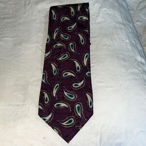 Vtg 90s Ferrell Reed purple paisley silk tie